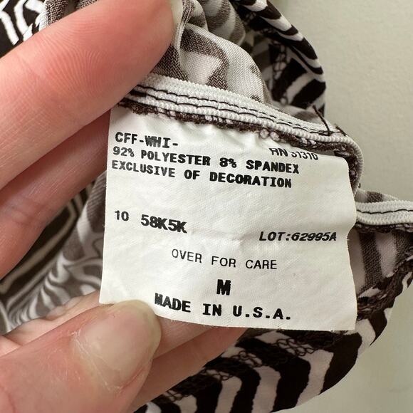 Md Y2K VTG IZ Byer Brown Geometric Print Cowl Neck Ruched Top w/ Chain Bratzcore - Picture 4 of 6